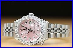Rolex Ladies Datejust Pink Diamond Dial, Bezel & Lugs 18k White Gold Steel Watch