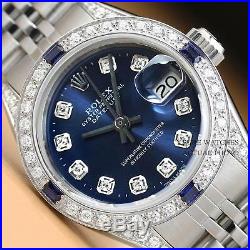 Rolex Ladies Diamond Datejust 18k White Gold & Steel Blue Diamond Dial Watch