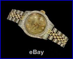 Rolex Lady Datejust Oyster Stainless Gold Diamond Dial Bezel Watch