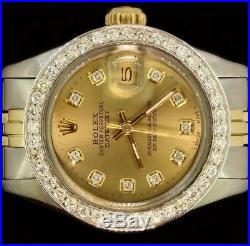 Rolex Lady Datejust Oyster Stainless Gold Diamond Dial Bezel Watch