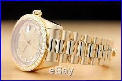 Rolex Mens Day Date Factory String Diamond Dial 18k Gold Watch 1.60 Ct Bezel