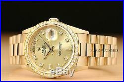 Rolex Mens President Day Date Factory Diamond Dial 18k Yellow Gold Watch