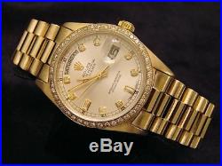 Rolex Solid 18k Yellow Gold Day Date President Silver Diamond Dial & Bezel 18038