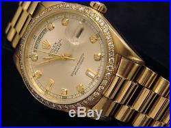 Rolex Solid 18k Yellow Gold Day Date President Silver Diamond Dial & Bezel 18038