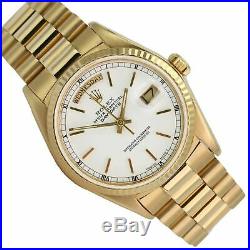 Rolex Watch Mens Day-Date 18038 Presidential Yellow Gold White Stick Dial