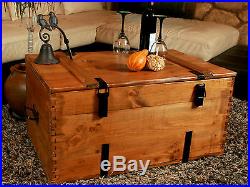 Rustic Coffee Table Wooden Pine Chest Trunk Blanket Box Vintage Cottage Retro