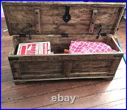 Rustic Wooden Chest Vintage Trunk Blanket Toy Old Antique Storage Box Solid Wood