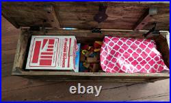 Rustic Wooden Chest Vintage Trunk Blanket Toy Old Antique Storage Box Solid Wood