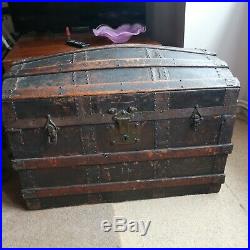 Sea Chest / Travel Trunk (Victorian) Dome Top Leather/Wood Vintage /Antique