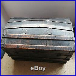 Sea Chest / Travel Trunk (Victorian) Dome Top Leather/Wood Vintage /Antique
