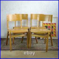 Set 4 Mid Century Dining Chairs Bent Wood Chapel School Vintage Stacking Ply