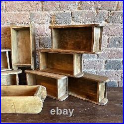 Set Of 10x Rustic Wooden Brick Mould Vintage Wooden Box Rustic Shelf / Crate