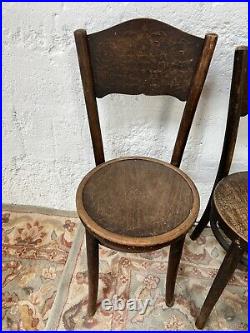 Set of 4 Vintage Antique Thonet Wooden Round Dining Chairs