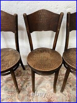 Set of 4 Vintage Antique Thonet Wooden Round Dining Chairs