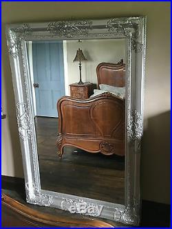 Silver Ornate Large Statement Vintage Swept French Over Mantle Wall Mirror 4ft