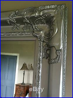 Silver Ornate Large Statement Vintage Swept French Over Mantle Wall Mirror 4ft