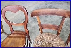 Six Vintage 20thC Wood Small Mixed Dining Chairs Kitchen Country Cottage