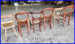 Six Vintage 20thC Wood Small Mixed Dining Chairs Kitchen Country Cottage