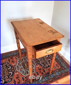 Small Victorian Antique Pine Table With End Drawer