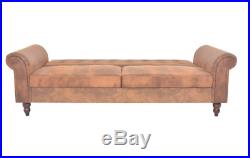 Sofa Bed Solid Wood Couch Vintage Antique Chesterfield Brown Thick Padded Seater