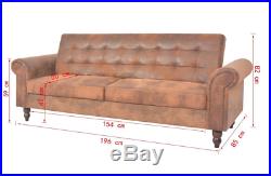 Sofa Bed Solid Wood Couch Vintage Antique Chesterfield Brown Thick Padded Seater