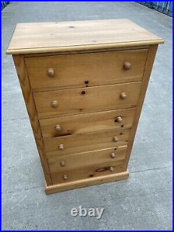 Solid Vintage Chunky Pine Tallboy Chest Of Drawers. Antique