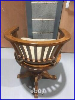 Solid Wood Captains Swivel Chair, Antique Vintage Carver Smokers Bow