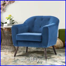Solid Wood Frame Armchair Vintage Tub Stuffed Chair Button Lounge Seat Blue