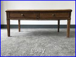 Solid Wood Inlaid Oak 2 Drawer Coffee Table With Retro Legs Vintage Antique