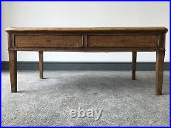Solid Wood Inlaid Oak 2 Drawer Coffee Table With Retro Legs Vintage Antique