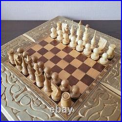 Soviet chess set 90s Carved Vintage Wooden antique russian Wood