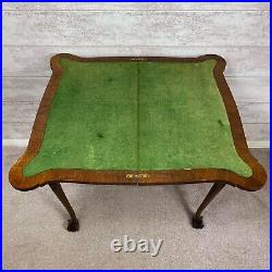 Striking Vintage Burr Wood Veneer Green Felt Lined Folding Card Games Side Table