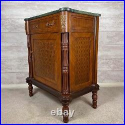 Stunning Vintage Style French Solid Veneer Wood Marble Top Table Drawer Cabinet