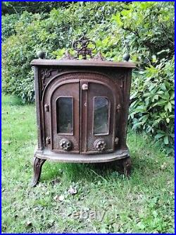 Superb Antique Cast Iron Woodburning Stove. Wood Burner. Green Man. Vintage