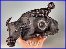 The Best! Outstanding Quality Vintage Chinese Hardwood Carving Boy & Buffalo