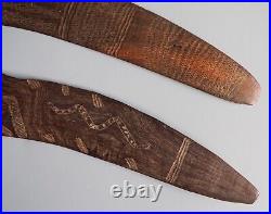 Two Good Vintage Oceanic Australian Aborginal Carved Wooden Tribal Boomerangs