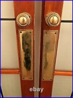 Two Vintage Solid Wood Glass Double Doors Brass X 2 Windows Lead Leaded Antique