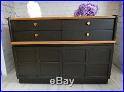 Upcycled Sideboard Nathan Vintage TV Unit Cupboard Painted Black Teak Wood Top
