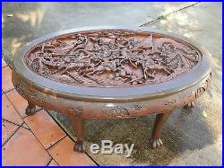 VINTAGE 50s MAJESTIC Co CHINESE OPENWORK CARVED ROSEWOOD TABLE & STOOL