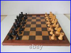 VINTAGE-ANTIQUE JAQUES STYLE CHESS BOARD WEIGHTED STAUNTON CHESS SET K78mm +BOX