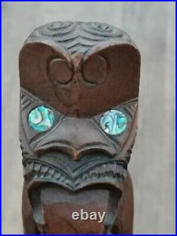 VINTAGE/ANTIQUE New Zealand Wood/Paowa Shell tribal figure TIKI-LOVELY
