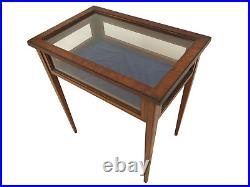 VINTAGE GLASS DISPLAY CABINET Antique Table Teak Bijouterie Inlaid Velvet Cloth