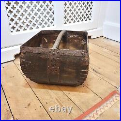 Very Rare Vintage Chinese Wooden Rice Grain Measure Harvest Bucket with Handle