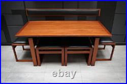 Very rare Danish Midcentury teak lounge dining table and chairs by Erik Buch
