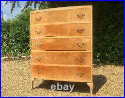 Vintage 1930's Art Deco Bow Front Walnut Chest Of Drawers