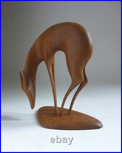Vintage 1950's Carved Teak Wood Deer Sculpture. Made in Norway