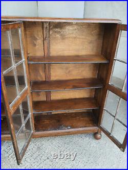 Vintage, 20thC, 1930's, oak, 3 door, glazed, bookcase, adjustable shelves, bun feet, book