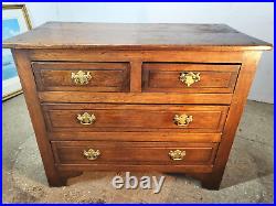 Vintage 20thC Small Oak Chest of Drawers 2 Over 2 Metal Handles Panel Sides