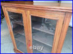Vintage, 20thC, walnut, 2 door, freestanding, glazed, bookcase, 3, adjustable, shelves