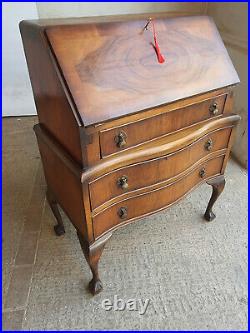 Vintage, 20thC, walnut, serpentine, bureau, writing, desk, drawers, cabriole legs